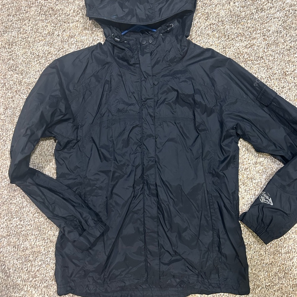 Columbia Black Raincoat with Integrated Hood and Elastic Cuffs